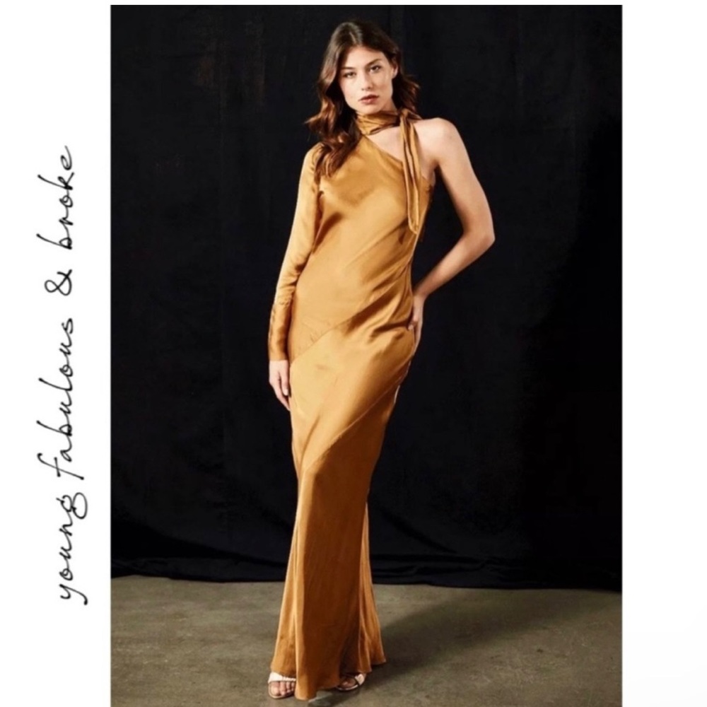 Young Fabulous & Broke Satin One Shoulder Febe Maxi Formal Wedding Prom Dress